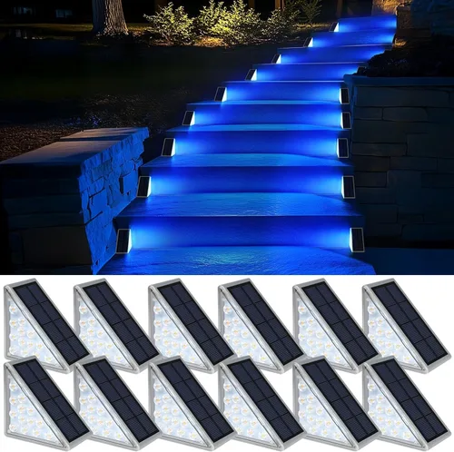 Miniatura 11 de AUDLES Luces solares LED impermeables para escaleras, luces de escalera para exteriores, luces solares blancas cálidas IP67, luces decorativas