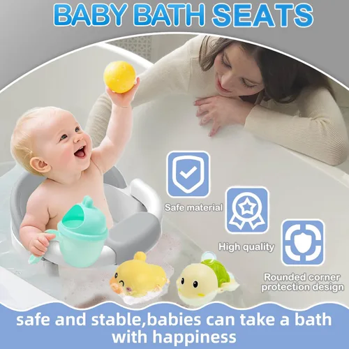Miniatura 2 de Asiento de baño para bebés de 6 meses en adelante, asientos de baño para bebés sentados, silla de baño antideslizante con ventosas y cojín suave Gris