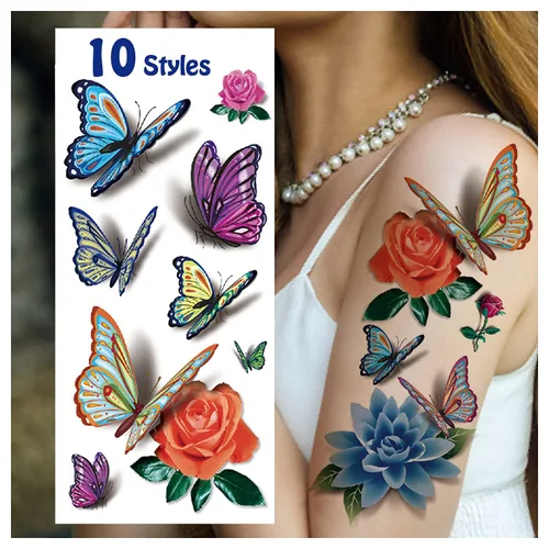 Cerlaza 78 estilos de tatuajes temporales para mujeres adultas, calcomanías de tatuaje de mariposa realistas, tatuajes temporales para mujer,