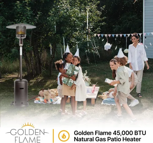 Miniatura 2 de Golden Flame Calentador de patio de gas natural serie XL, 45,000 BTU, 89 pulgadas de alto, encendido con botón, seguridad antiinclinación, ruedas