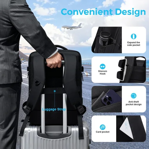 Miniatura 6 de TANGCORLE - Mochila de viaje, mochila de mano aprobada por aerolíneas para viajes, mochila para laptop de 17.3 pulgadas para hombres, Mediana