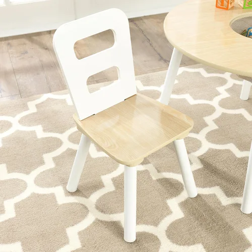 Miniatura 5 de KidKraft Conjunto de mesa de almacenamiento redondo y 2 sillas - Natural y blanco, 23.5 x 23.5 x 17.3