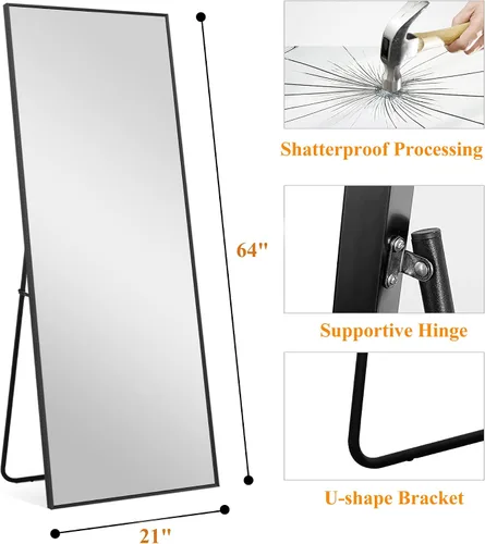 Miniatura 3 de NeuType - Espejo de cuerpo completo, espejo de pie de cuerpo completo, 64 x 21 pulgadas con soporte, espejo de pie para colgar o apoyar contra