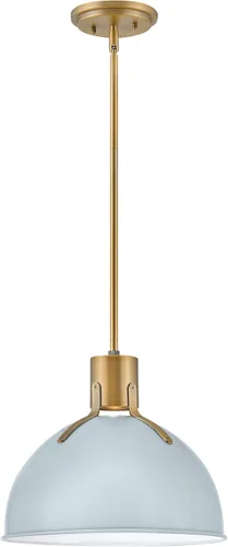 Hinkley Argo - Lámpara colgante LED pequeña, forma de cúpula vintage, industrial, contemporánea, latón lacado y pantalla azul pálido