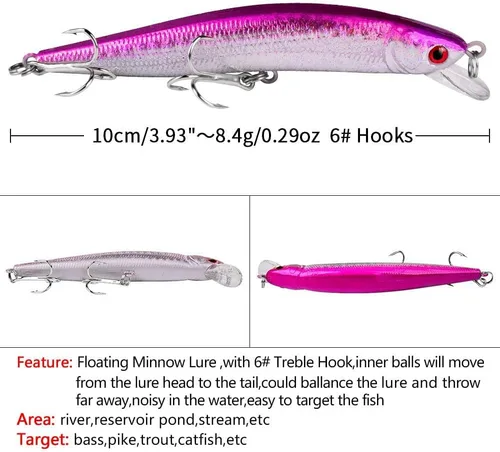 Miniatura 6 de 10 señuelos de pesca – Cebo de natación realista, señuelo duro Minnow para trucha, cebos duros para agua salada y agua dulce