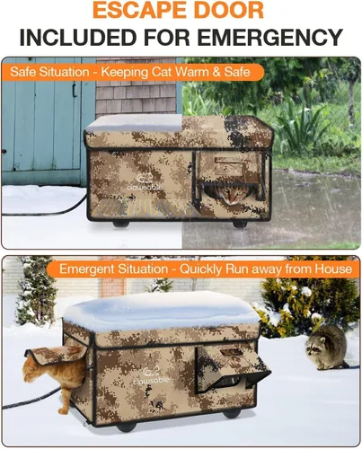 Miniatura 2 de Casa térmica para gatos, indestructible, 100% resistente a la intemperie, puerta segura contra escape, refugio aislado para gatos al aire libre