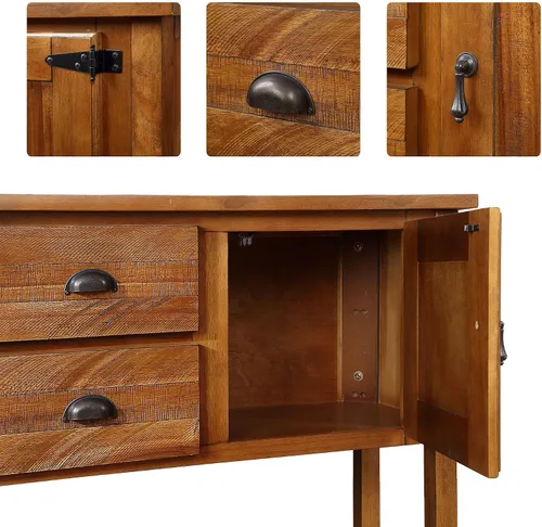 Miniatura 5 de Merax Aparador buffet con 2 cajones, mesa consola con estante para cocina, cafetería de granja con almacenamiento, color marrón