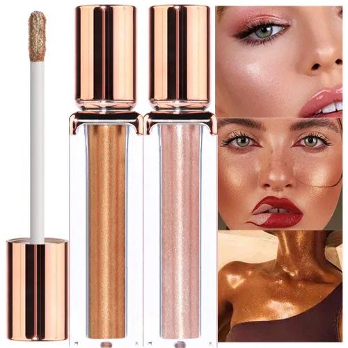 Juego de Barras de Sombra de Ojos con Purpurina Líquida Brillante: Sombra de Ojos Cristal Plateado Dorado, Delineador de Ojos, Párpado, Resaltador