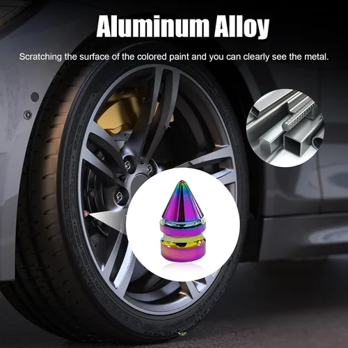 Miniatura 5 de Ziciner 4 tapas de válvula de neumático de automóvil, accesorios de aleación de aluminio con pinchos, cubiertas de vástago de rueda a prueba