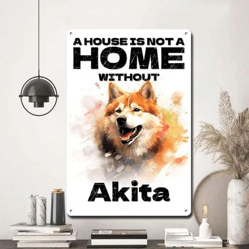 Miniatura 5 de Letrero de metal de hojalata vintage con diseño de perro, arte de pared con texto en inglés "A House is Not A Home Without Akita Outhouse