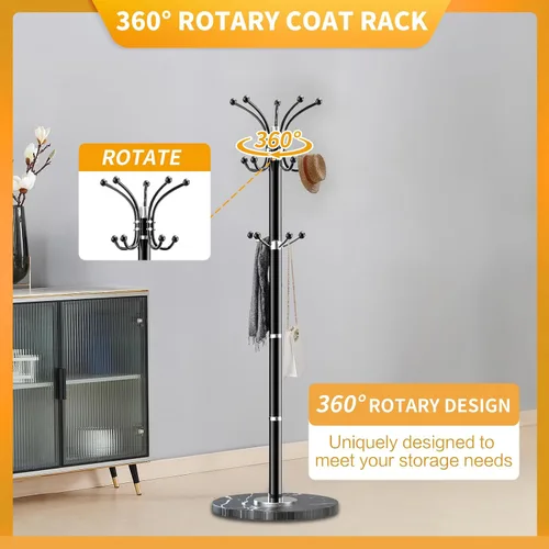 Miniatura 3 de Snaikor Perchero de Metal con Base de Mármol Natural, Perchero Moderno Independiente, Perchero Giratorio de 360° con 14 Ganchos, Perchero