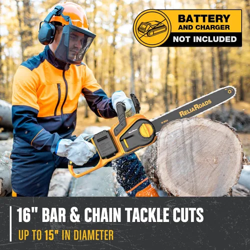 Miniatura 4 de ReliaRoads - Motosierra sin escobillas de 16 pulgadas, de 40V (2 x 20V MAX) inalámbrica con batería recargable compatible con batería DeWALT, ideal