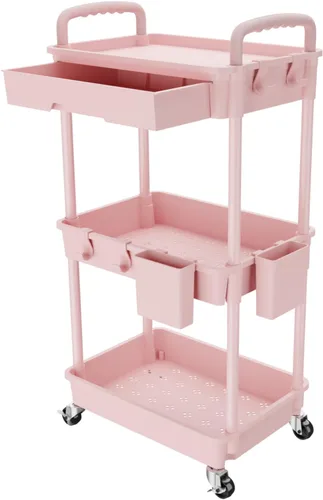 Miniatura 13 de Carrito rodante de 3 niveles con cajón, carrito de servicio REBECAT hecho de organizador de almacenamiento multifuncional para cocina, baño, sala