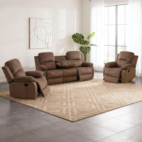 Miniatura 29 de Juego de sofá modular reclinable manual para sala de estar, sofá reclinable en forma de L, seccional de cuero con portavasos/almacenamiento
