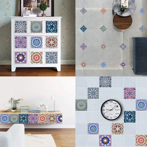 Miniatura 7 de 25 calcomanías de azulejos estilo mandala, murales tradicionales de bricolaje de 4 x 4 pulgadas, azulejos impermeables a prueba de aceite, Mtl-01