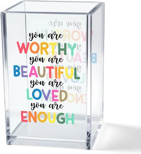 Miniatura 9 de Just Breathe - Paquete de 2 portalápices cosméticos de acrílico, organizador de brochas de maquillaje inspirador, regalos de fe para mujeres