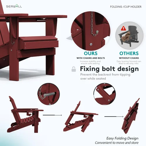 Miniatura 4 de SERWALL Silla Adirondack con portavasos – Juego de 2 sillas Adirondack compuestas para exteriores de polietileno de alta densidad para todo