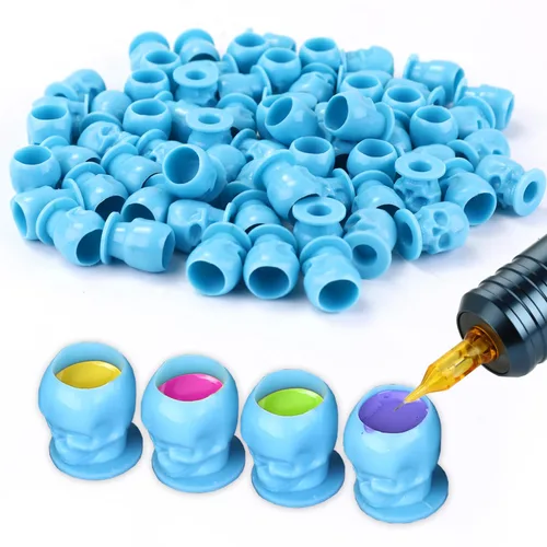 200 tapas de tinta desechables para tatuajes, vasos de plástico con base para pigmento de maquillaje permanente, suministros de accesorios para