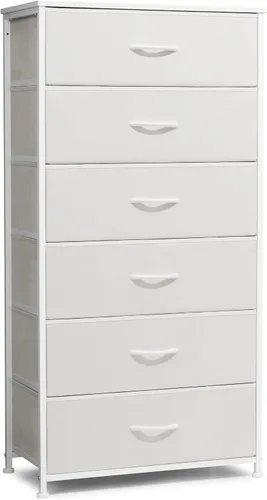 Crestlive Products Cómoda para dormitorio con 6 cajones, cajonera alta, cómodas blancas muebles de dormitorio, unidad organizadora de almacenamiento
