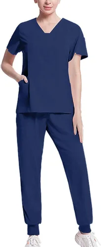 Conjunto de ropa quirúrgica para mujer, de manga corta, de dos piezas, camisa médica y pantalones deportivos, color sólido, ropa de trabajo,