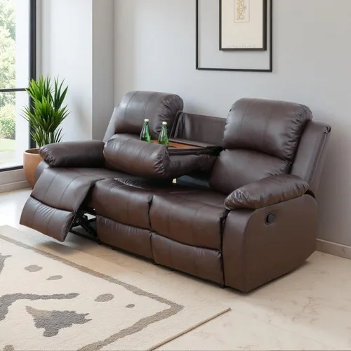 Miniatura 54 de Conjunto de sofá para sala de Estar, sillón reclinable de cuero transpirable, sofá de 3 plazas para cine en casa con portavasos para apartamento