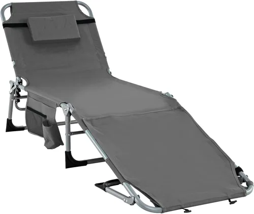 Miniatura 16 de Tangkula Sillón de playa, silla de bronceado plegable al aire libre con agujero para la cara/brazo, 2 asas de transporte, almohada, respaldo Azul