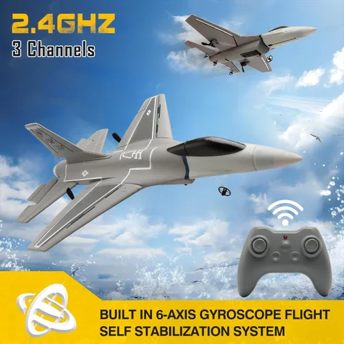 Miniatura 4 de jaming Avión de control remoto de 3 canales para adultos, F16 RC Fighter con giroscopio de 6 ejes, avión de control remoto de 2.4 GHz para Gris