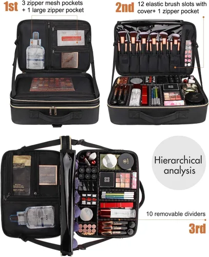 Miniatura 3 de Relavel Estuche de maquillaje grande para maquillaje, estuche de tren profesional de 16.5 pulgadas, organizador de cosméticos de viaje, soporte