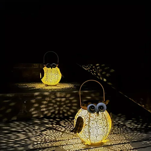 Miniatura 2 de Luces solares de búho impermeables para exteriores, faroles solares colgantes para jardín, patio, camino, luces solares de búho de metal vintage