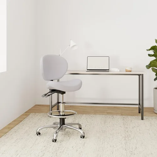 Miniatura 2 de Kaleurrier Taburete de dibujo de altura ajustable con respaldo y reposapiés, taburetes giratorios giratorios para estudio de trabajo, oficina, Blanco