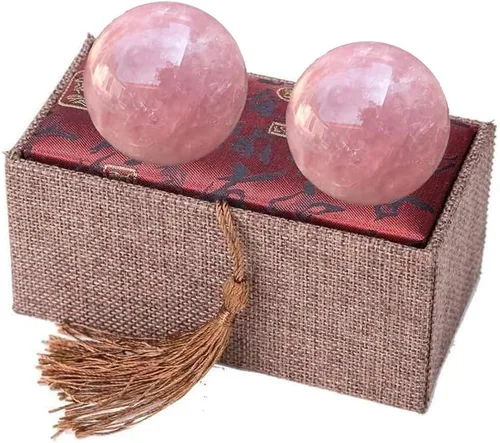 Bolas Baoding de cristal de cuarzo rosa de 1.57 pulgadas, bolas de ejercicio de salud y estrés de cristal rosa para aliviar el estrés, ejercicio,
