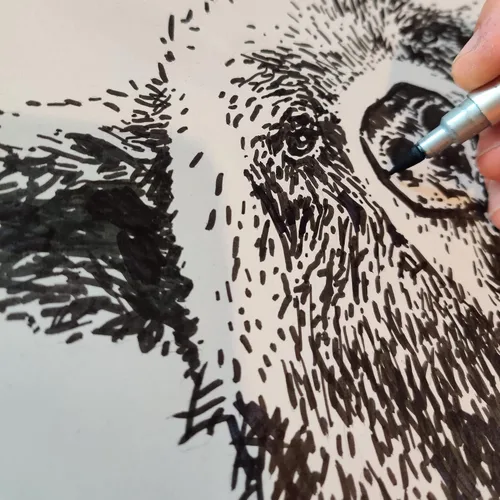 Miniatura 5 de Camiseta estampada a mano con diseño de oso
