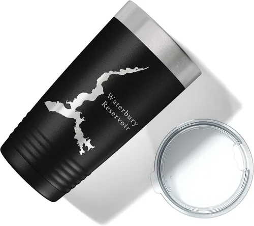 Miniatura 5 de Waterbury Reservoir Tumbler Lake Map Travel Mug Insulated Laser Engraved Coffee Cup Vermont 20 oz Black