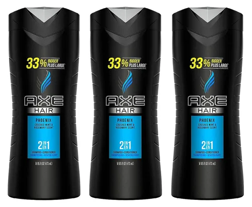 Axe Hair 2 en 1 - Phoenix - Champú + acondicionador - Peso neto 16 onzas líquidas (16.0 fl oz) por botella - Paquete de 3 botellas3