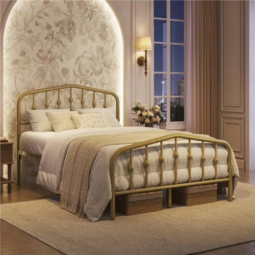 Miniatura 3 de Yaheetech Marco de Cama de Metal Tamaño Completo Plataforma de Cama de Metal con Cabecero/Pie de Cama de Estilo Victoriano/Fácil Montaje/No Necesita