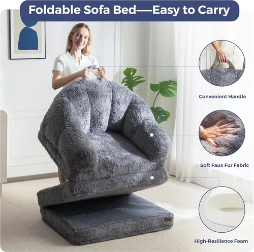 Miniatura 5 de MAXYOYO Sofá Cama Plegable, Sofá Convertible 2 en 1 a Sillón Reclinable, Cómoda Silla Puf Individual para Adultos, Sofá Cama Reclinable de Piso