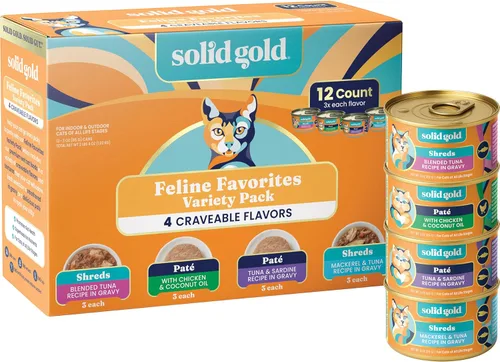Miniatura 18 de Solid Gold comida húmeda para gatos desmenuzada con salsa - Alimento enlatado para gatos hecho con atún real y caballa - Sin granos de los Cinco