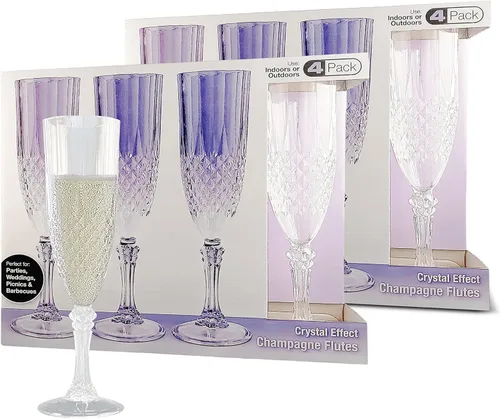 PARTY BARGAINS Copas de champán con forma de cristal (8 onzas), paquete de 8, inastillables, elegantes copas de vino de plástico desechables para