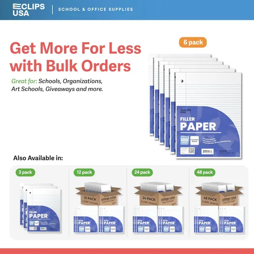 Miniatura 7 de Hojas sueltas de papel con rayas universitarias, papel de relleno de escritura con rayas universitarias de 10.5 x 8 pulgadas, 600 hojas, 100 hojas