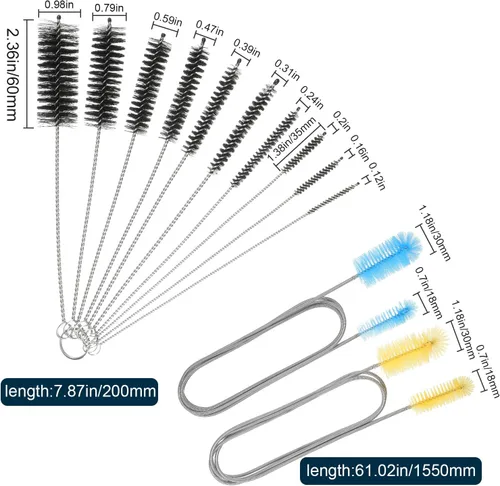 Miniatura 4 de Juego de 12 cepillos de filtro de acuario flexible de doble extremo para limpieza de tuberías de manguera de acero inoxidable de nailon largo