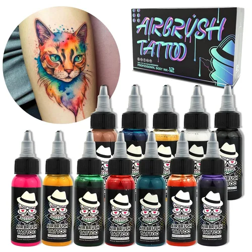 OPHIR Pintura corporal profesional con aerógrafo, 12 colores para aerógrafo, tatuaje temporal, arte corporal, maquillaje para festivales al aire
