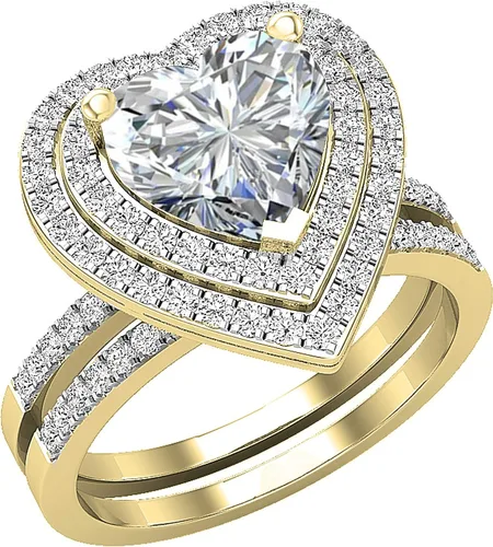Miniatura 54 de Dazzlingrock Collection Juego de anillos de compromiso de doble halo con diamantes naturales redondos y piedras preciosas creadas en laboratorio