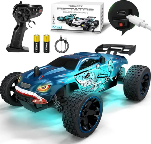 Miniatura 10 de Tecnock coches RC para niños, coche de control remoto para niños, 1:18 escala 20 KM/H 2WD buggy todo terreno, coche de carreras RC de 2.4GHz con Azul