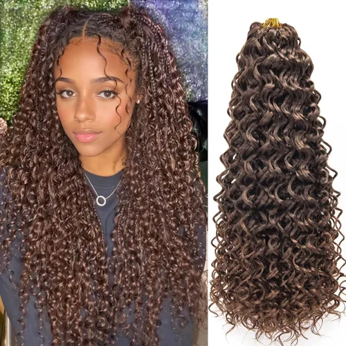 Miniatura 70 de 8 Paquetes de Cabello Rizado con Ganchillo GoGo, Cabello Rizado con Ganchillo para Mujeres Negras, Trenzado de Onda Profunda, Cabello Sintético