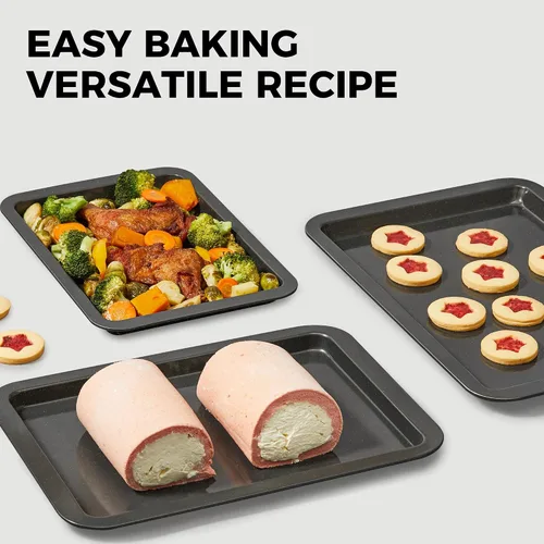 Miniatura 7 de HONGBAKE Juego de bandejas de cerámica para hornear, bandeja de galletas para horno, juegos de utensilios para hornear con agarres más anchos