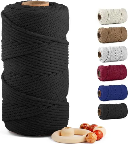 Miniatura 50 de Cuerda de algodón para macramé de 5 mm x 109 yardas, ZUEXT 100% natural hecha a mano, cuerda de algodón trenzada de 4 hebras para colgar plantas