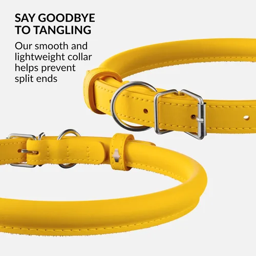 Miniatura 2 de CollarDirect Collar de cuero enrollado para perro, collar redondo acolchado suave para cachorros, hecho a mano, collar de cuero genuino para perros