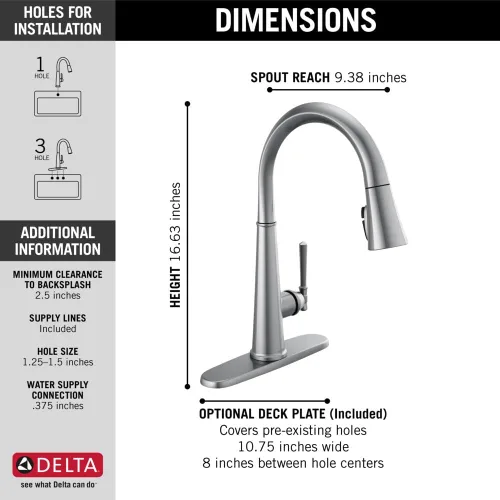 Miniatura 4 de Grifo de cocina Delta Faucet Emmeline de níquel cepillado, grifos de cocina con rociador desplegable, grifo de fregadero de cocina, cabezal