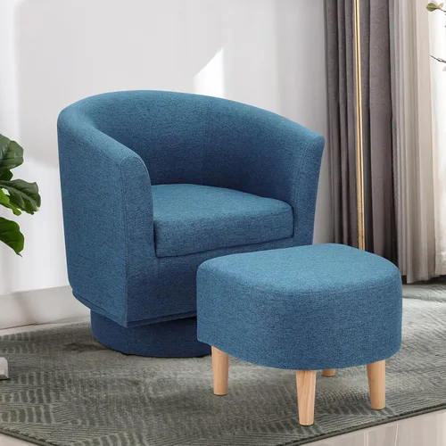 Miniatura 15 de DAZONE Silla giratoria con otomana, modernas sillas de barril de 360° para sala de estar, dormitorio, cómoda silla de lectura tapizada para bañera