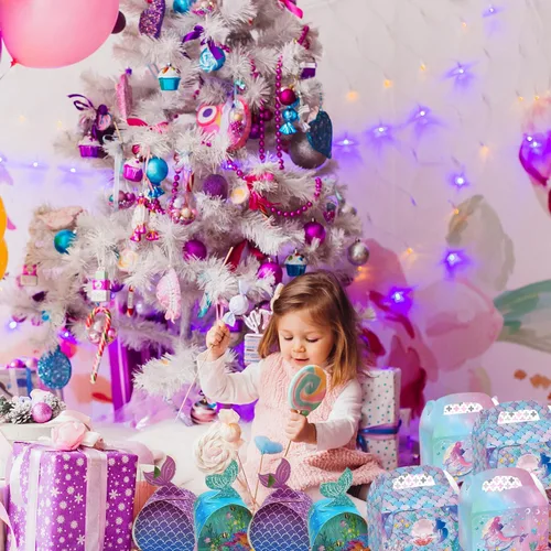 Miniatura 6 de Paquete de 28 cajas de regalo de fiesta de sirena, bolsas de regalo de papel, cajas de regalo de dulces de golosinas, suministros de fiesta temática